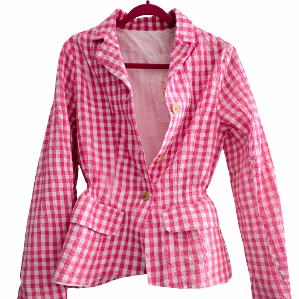 H+ Hannoh Wessel Jesse Jacket Pink Gingham Seersucker Italy Size 38